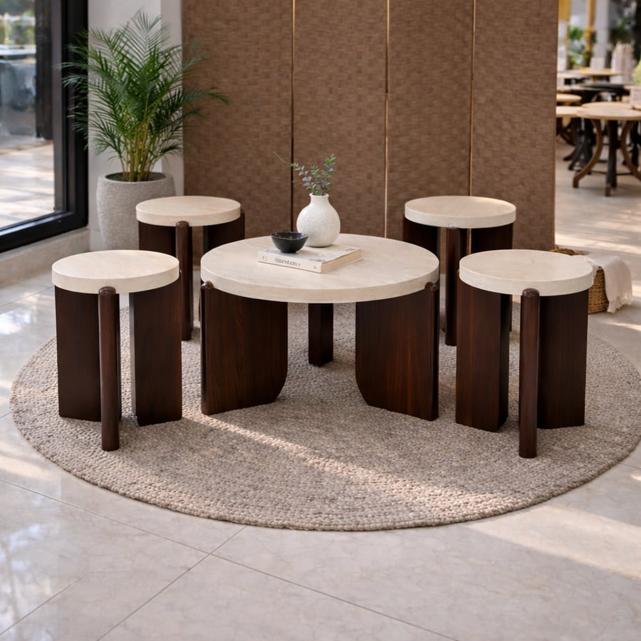 Modern hospitality table set with 4 service tables - elegant design