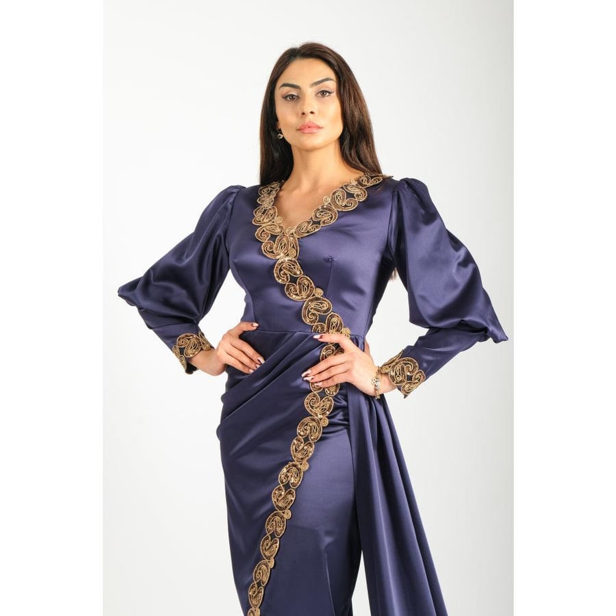 Londonella Women's Long Evening Dress with Long Sleeves - Navy Blue - 100263