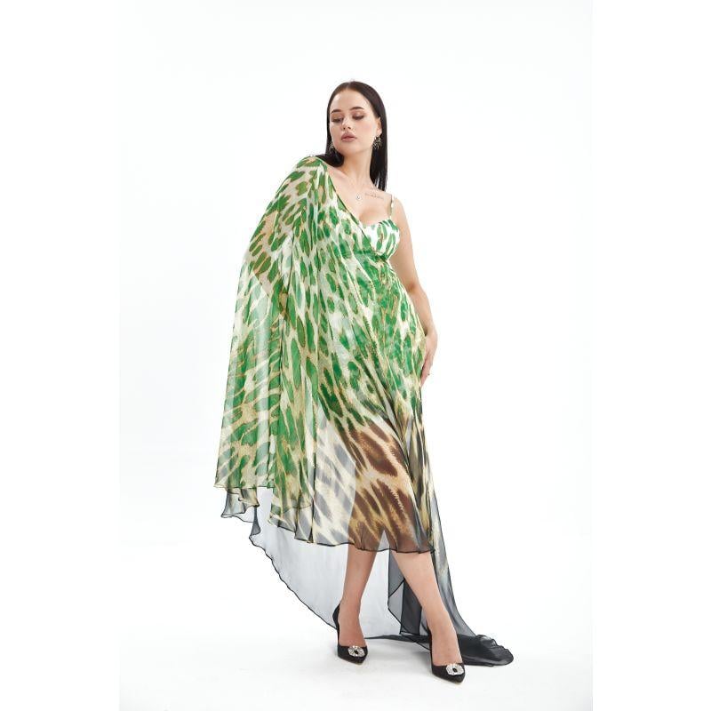 Londonella Women's Long Summer Dress With One Sleeve - Green - LON100289