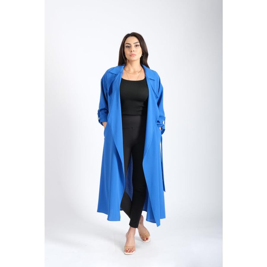 Londonella Women's Classic Long Elegant Jacket With Long Sleeves & Belt - Free Size - 100233