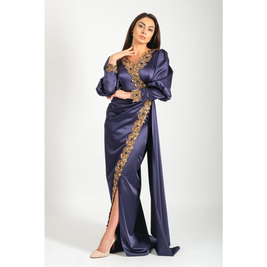 Londonella Women's Long Evening Dress with Long Sleeves - Navy Blue - 100263