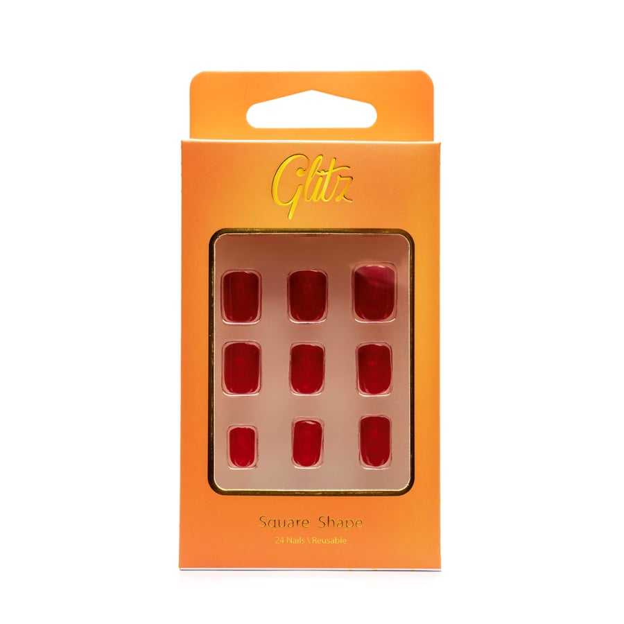 Glitz press on Nails Square  red #1
