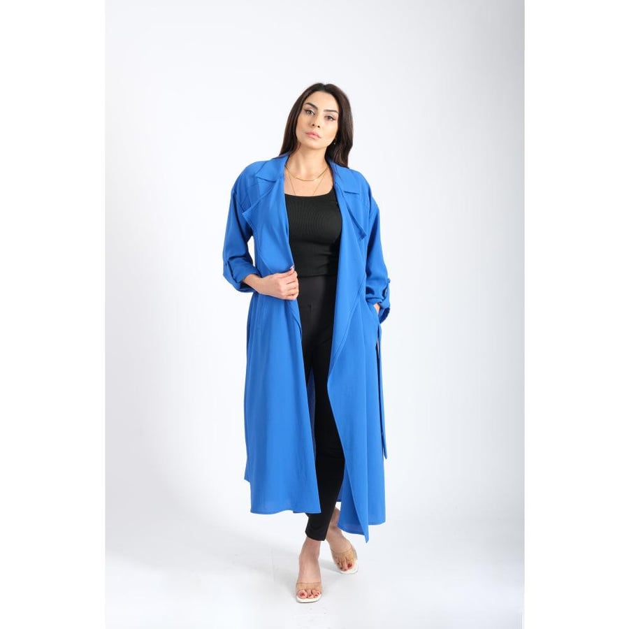 Londonella Women's Classic Long Elegant Jacket With Long Sleeves & Belt - Free Size - 100233