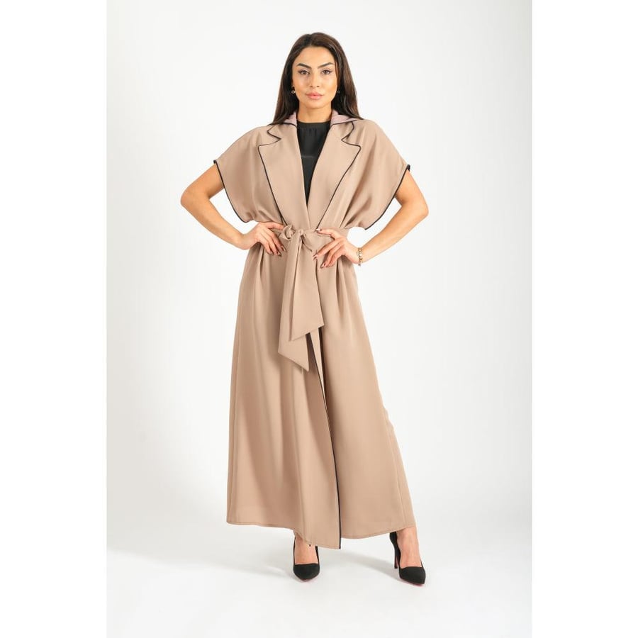 Londonella Women's long Abaya With Short Wide Sleeves & Waist Belt - Camel - 100242