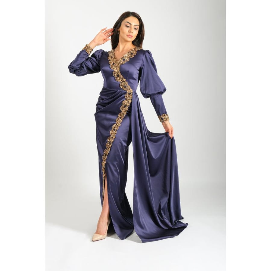 Londonella Women's Long Evening Dress with Long Sleeves - Navy Blue - 100263