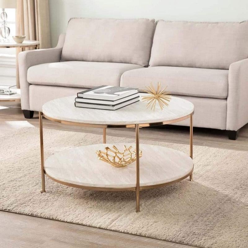 Coffee Table 80x55 cm - White & Gold By Alhome