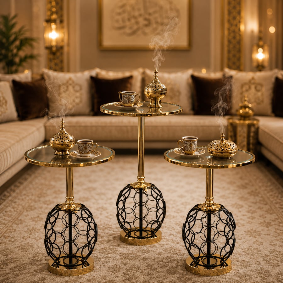 صورة طقم 3 طاولات ذهبي أسود خدمة فاخرة تصميم عصري بلمسة ملكية