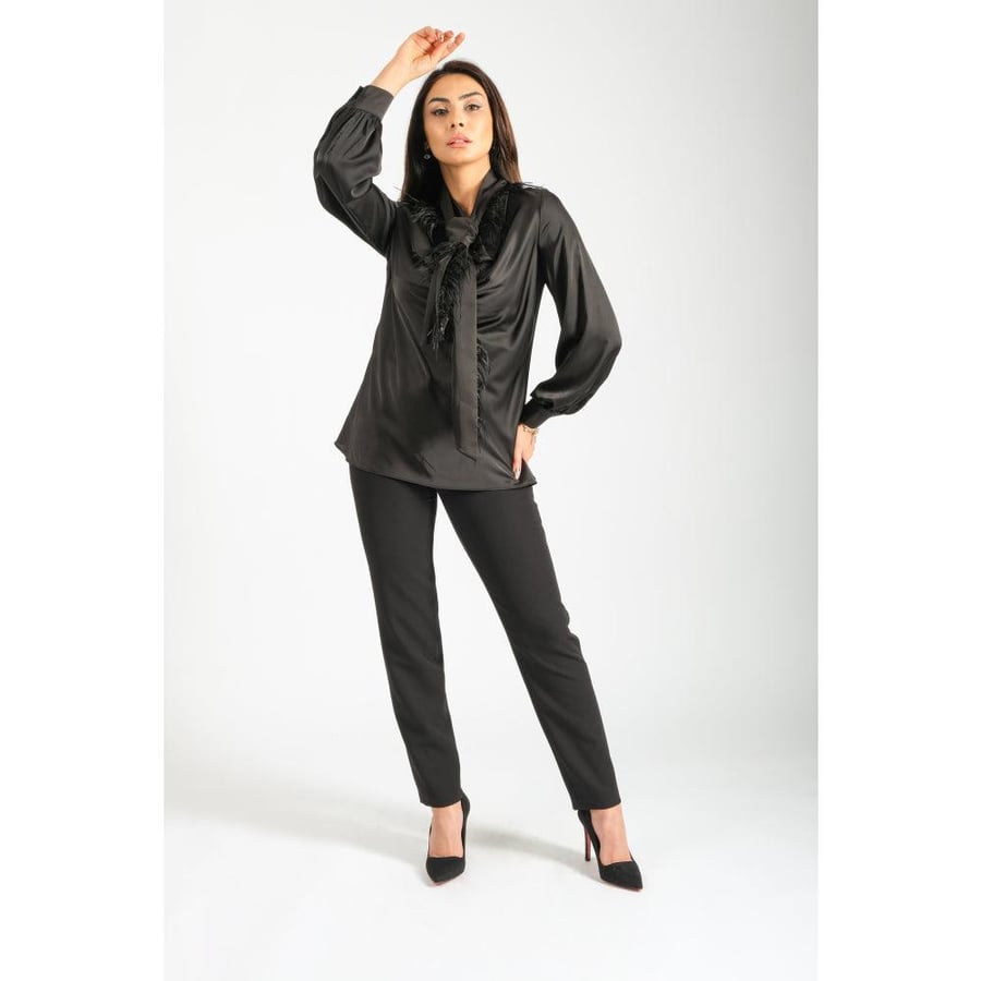 Londonella Silk Like Satin Blouse - Black - 100169