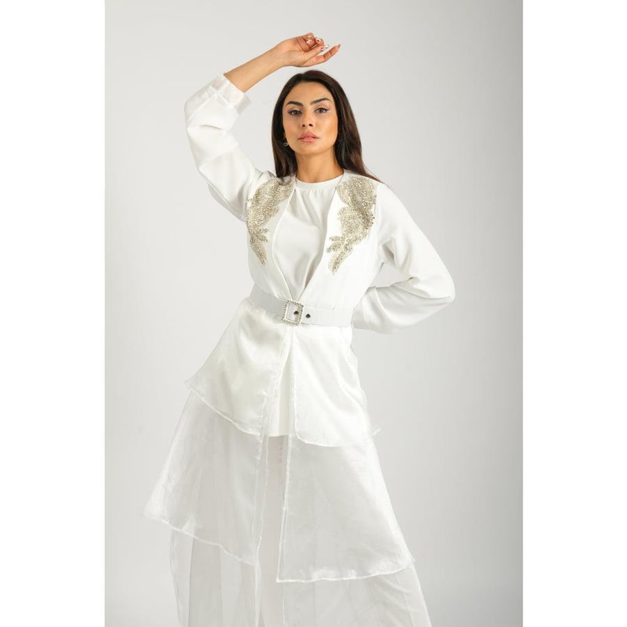 Londonella Women's Dress-Style Abaya With Long Sleeves - White - 100241