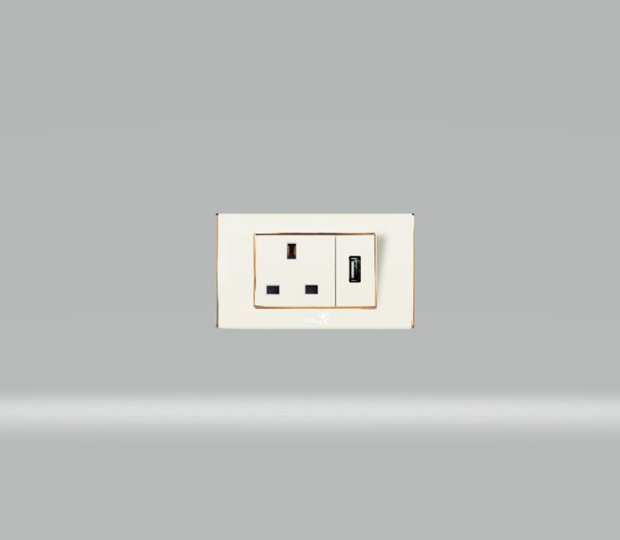 فيش 13 امبير مع USB شاحن فيسبو لولي + ذهبي ماجك