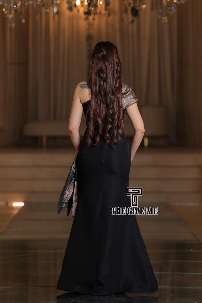 فستان سهره اسود بكتف واحد