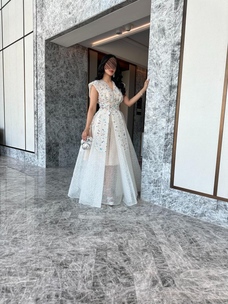 Evening dress A-line with elegant embroidery
