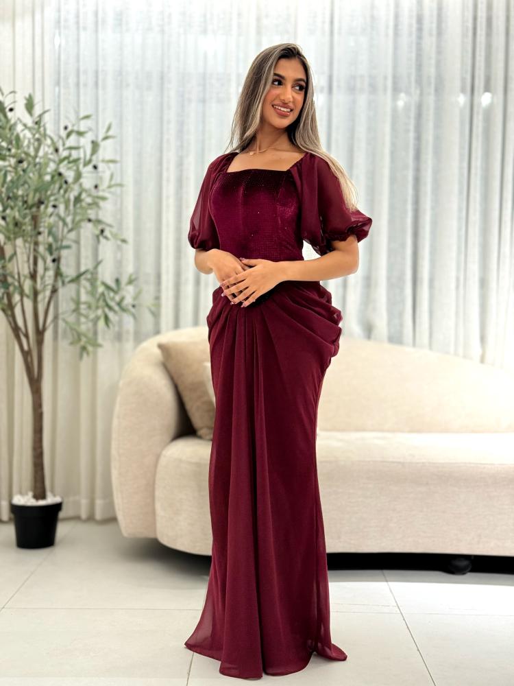 Dress with velvet bodice with rhinestones on chiffon georgette