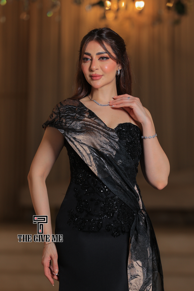 فستان سهره اسود بكتف واحد