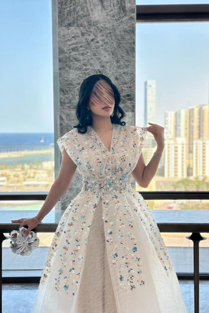 Evening dress A-line with elegant embroidery