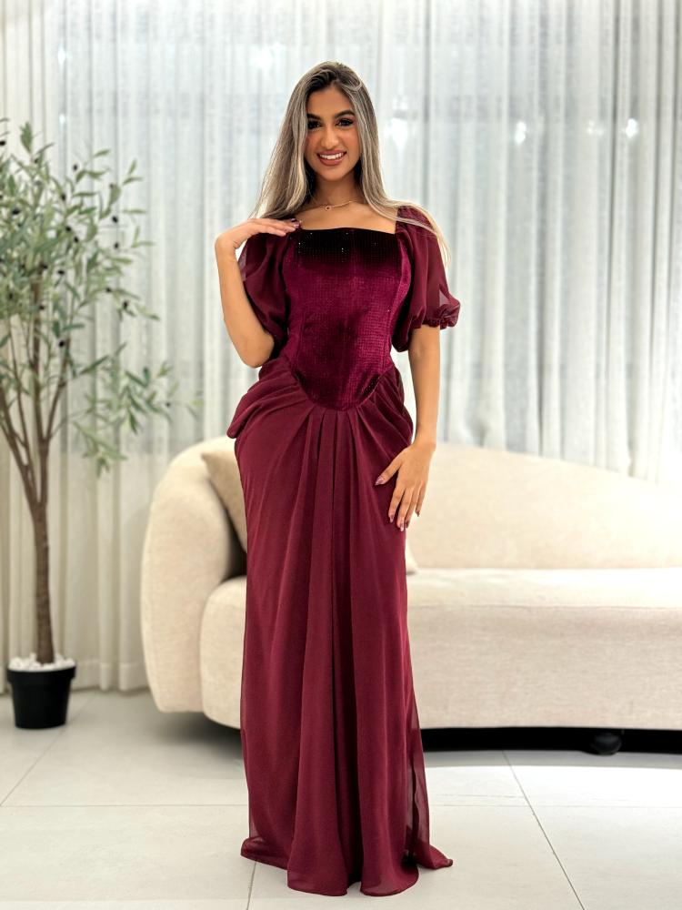 Dress with velvet bodice with rhinestones on chiffon georgette