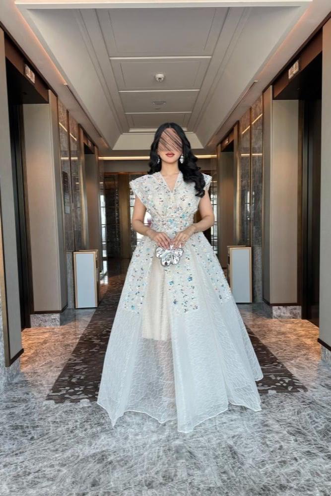 Evening dress A-line with elegant embroidery