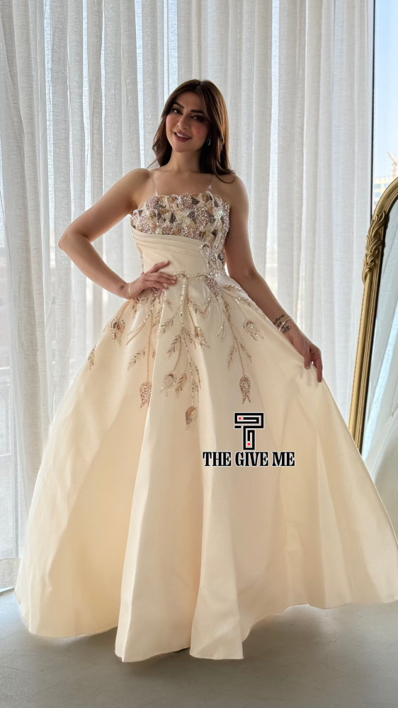 Evening dress beige with gold embroidery
