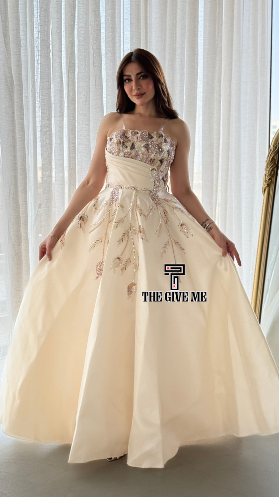 Evening dress beige with gold embroidery