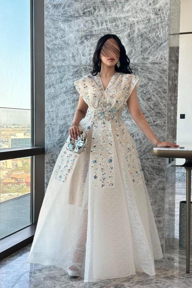 Evening dress A-line with elegant embroidery