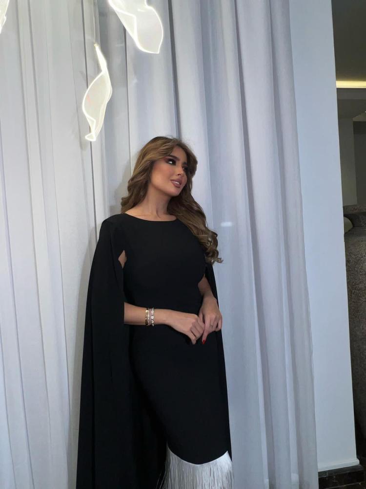 فستان كريب باطراف هدب