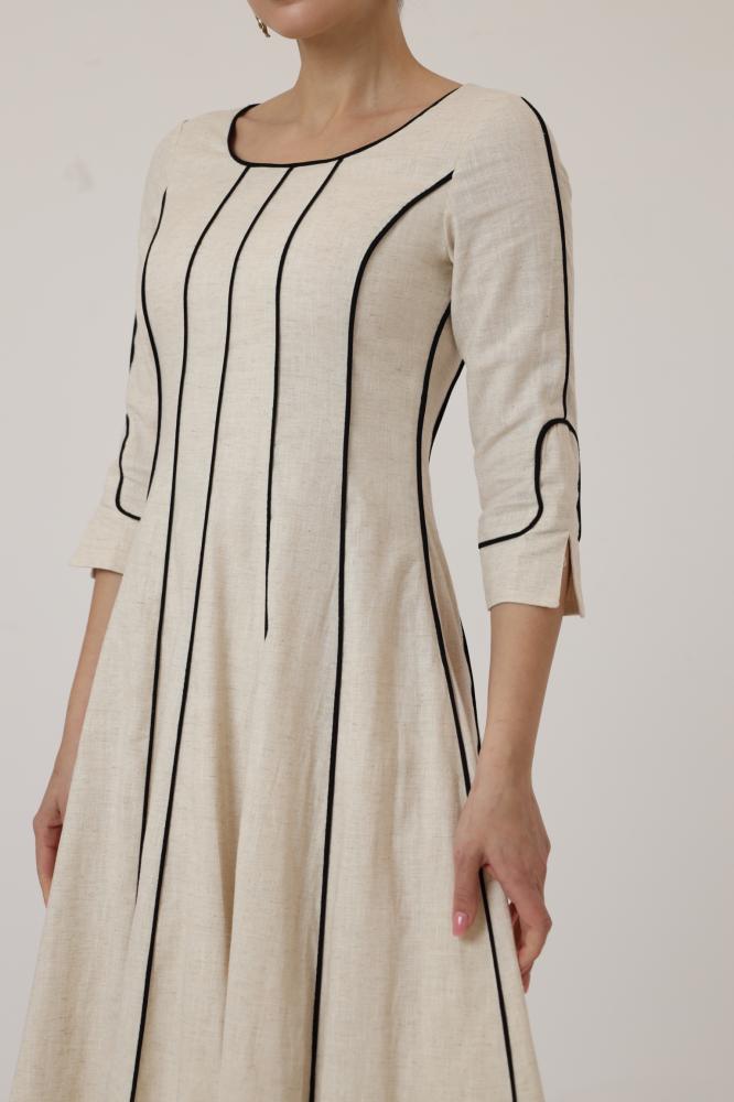 Linen Dress with Black Lines