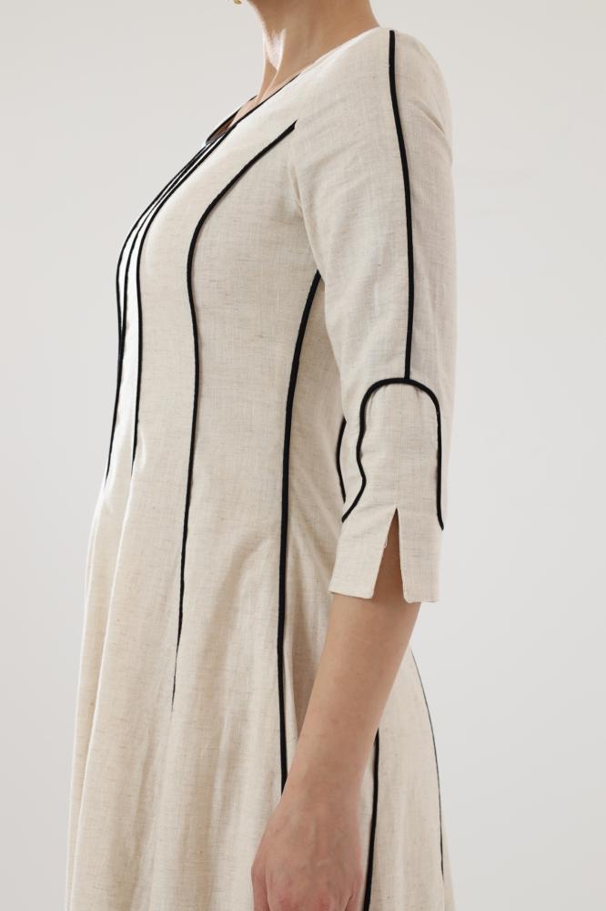 Linen Dress with Black Lines