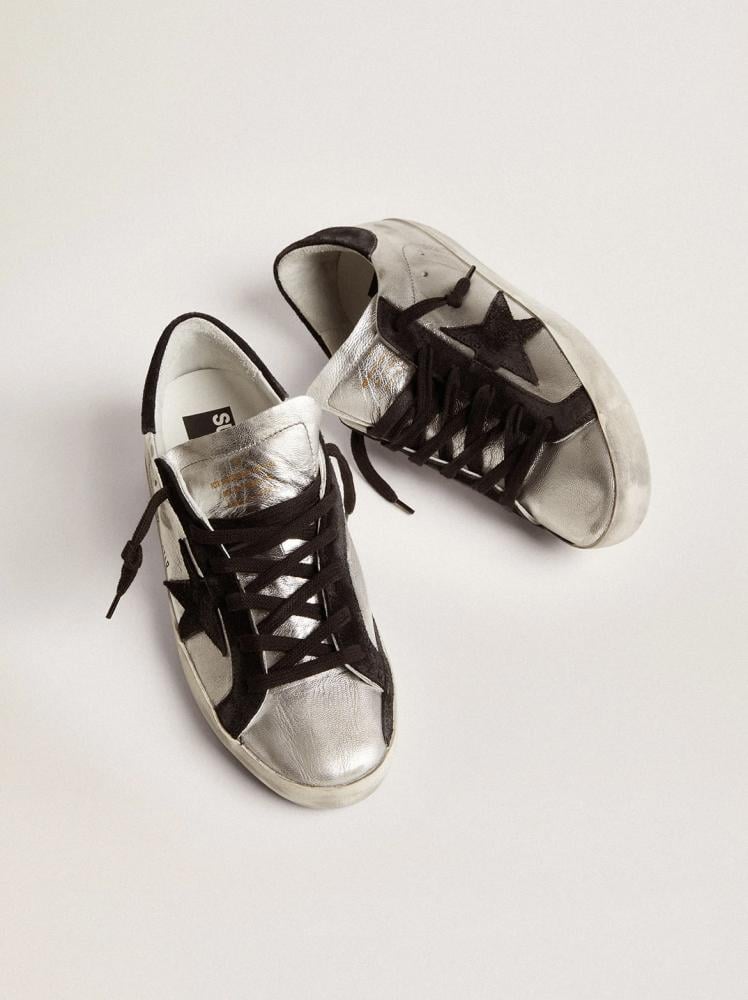 Women's Super-Star in silver leather with contrasting inserts