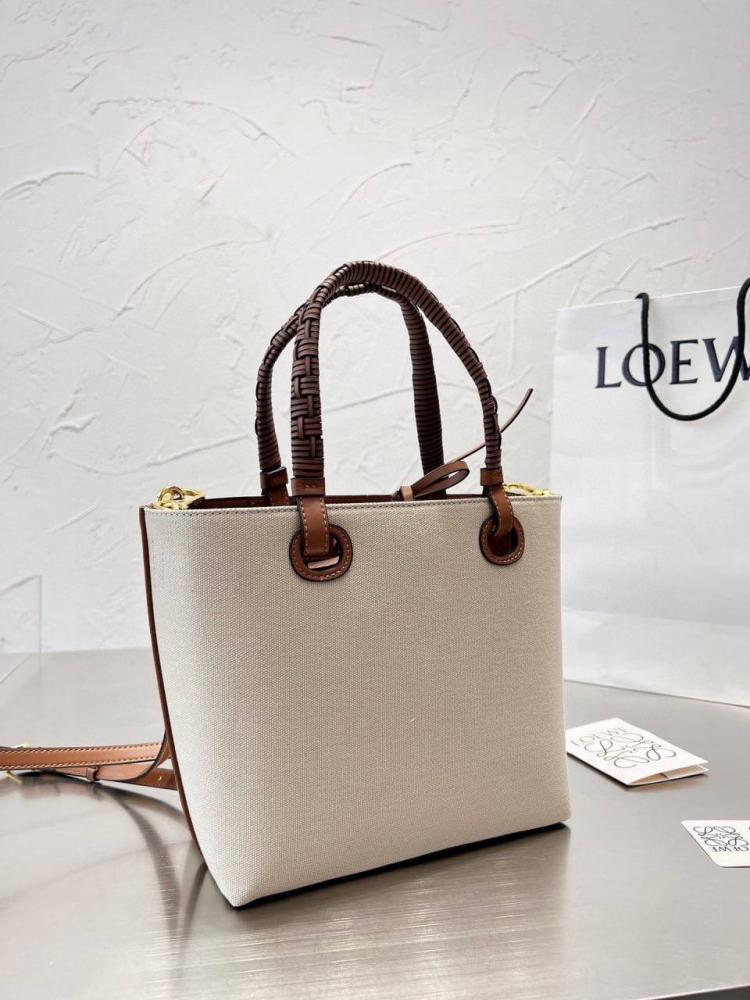 Loewe anagram tote mini bag in jacquard/calf in beige