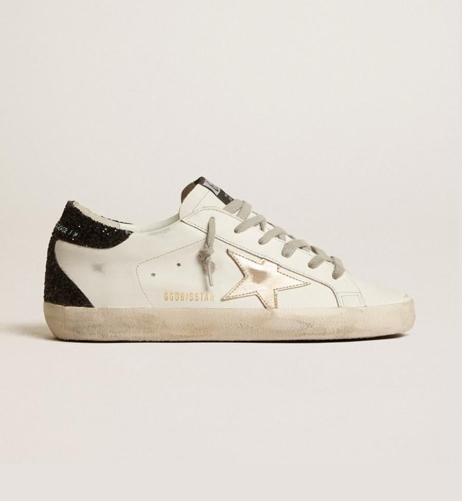 Women's Super-Star with gold star and black glitter heel tab