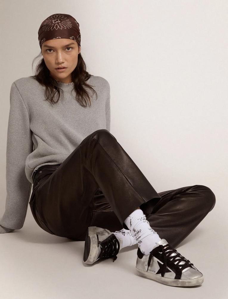 Women's Super-Star in silver leather with contrasting inserts