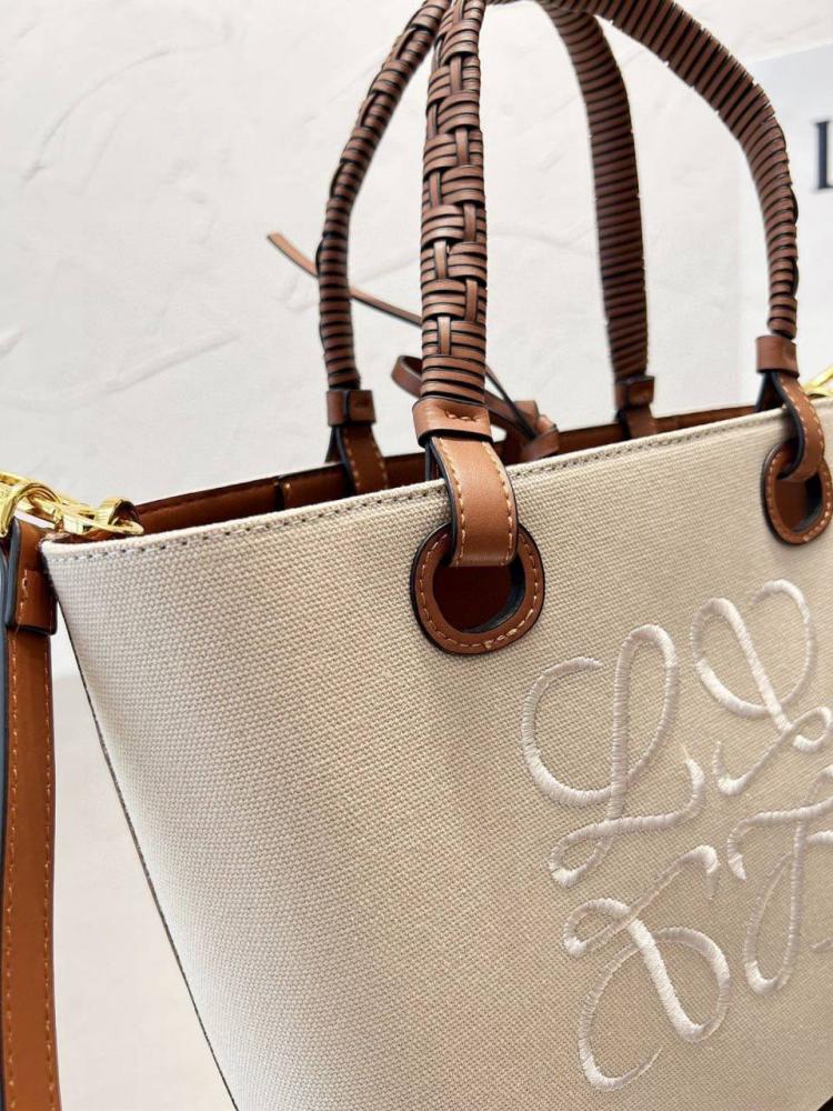 Loewe anagram tote mini bag in jacquard/calf in beige