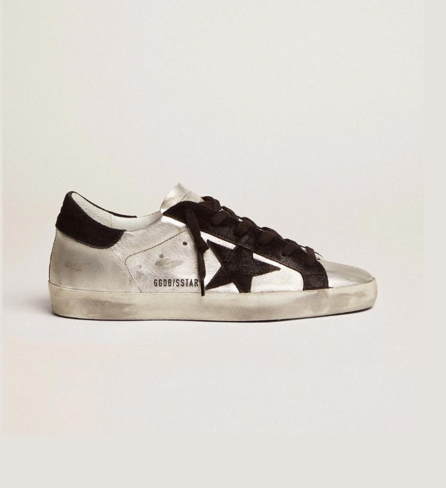 Women's Super-Star in silver leather with contrasting inserts