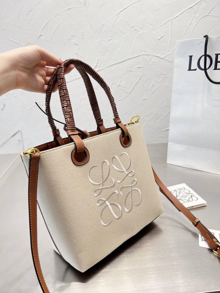 Loewe anagram tote mini bag in jacquard/calf in beige