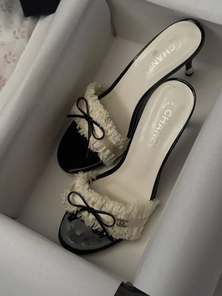 Vintage Chanel Ruffled Bow Sandal Heels