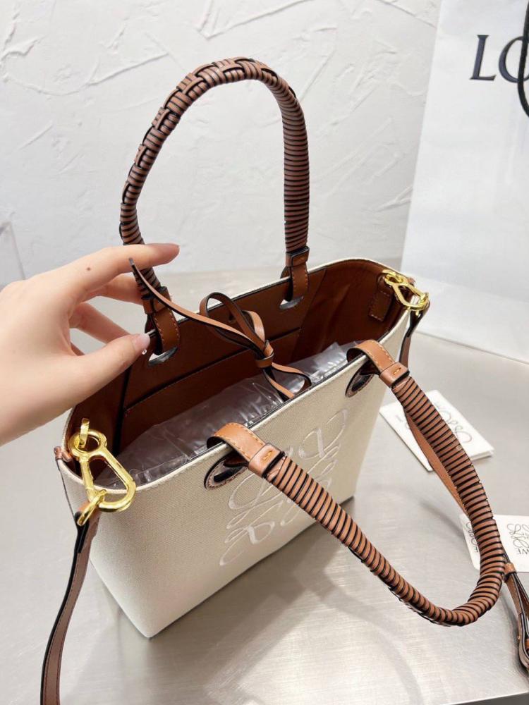 Loewe anagram tote mini bag in jacquard/calf in beige
