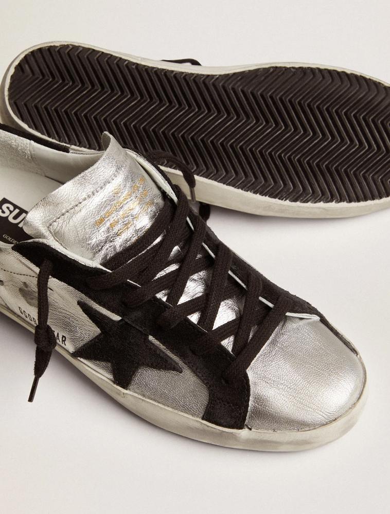 Women's Super-Star in silver leather with contrasting inserts