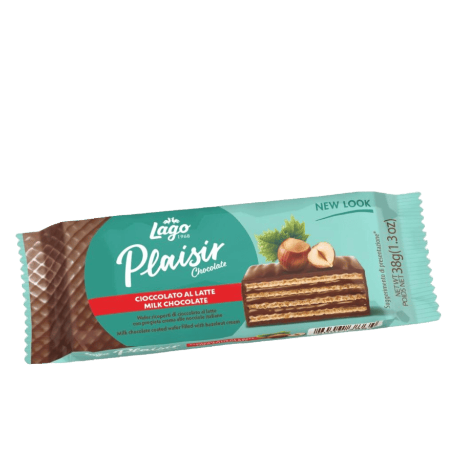 ويفر لاجو بليزر شوكولاتة بالحليب بالبندق 38 جم – Lago Plaisir Milk Chocolate Wafer