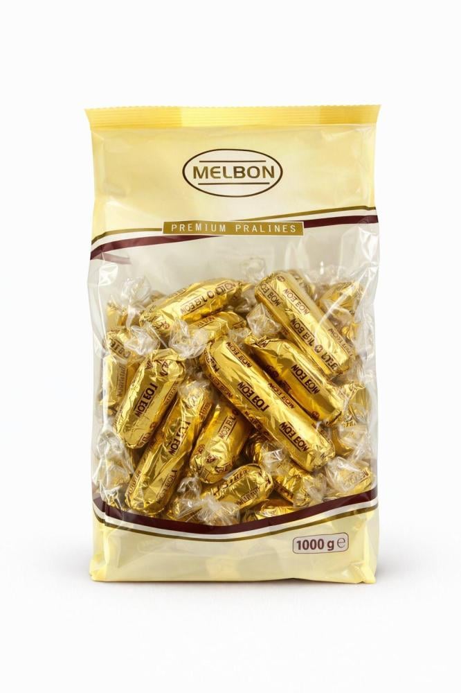 شوكولاتة ميلبون بريميوم برالين الذهبية بالبندق  – Melbon Premium Pralines Chocolate – عبوة 1 كجم  مستورد اليونان