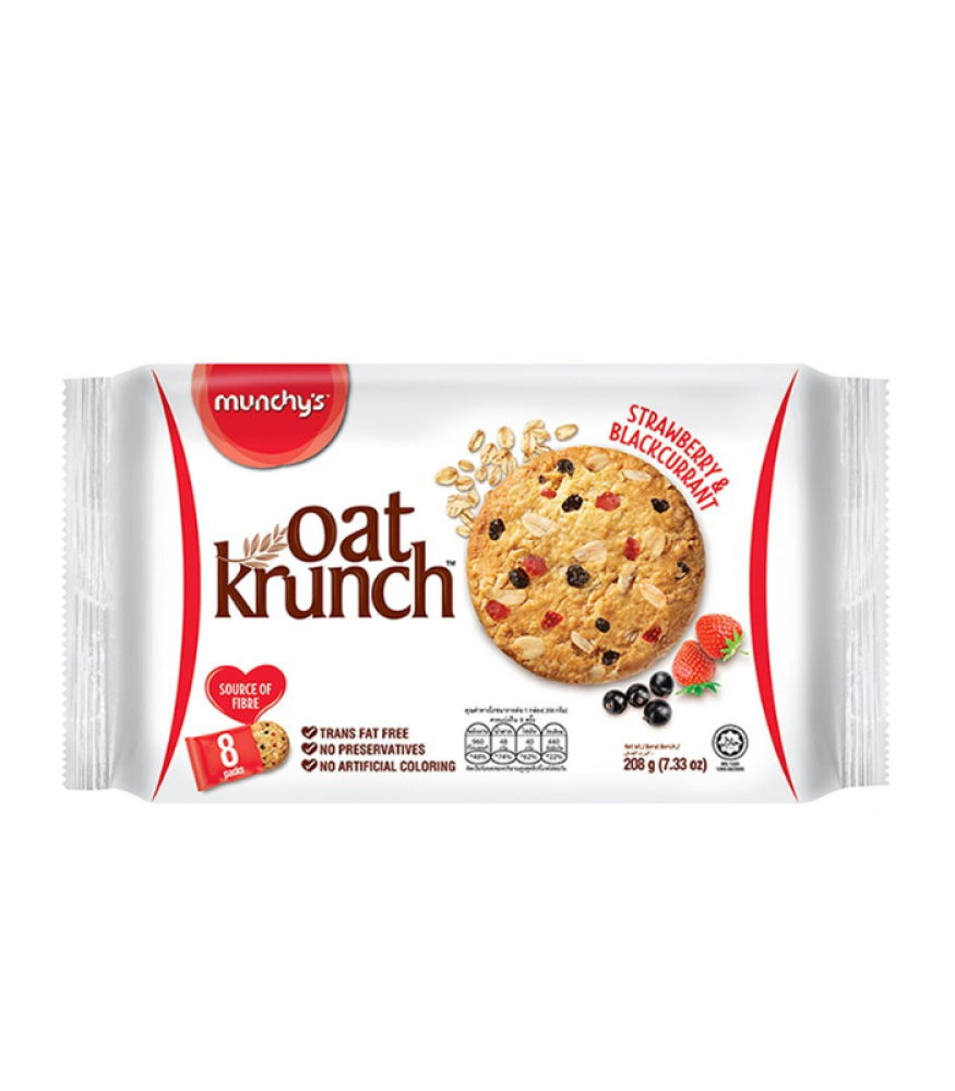 بسكويت الشوفان مونشيز اوت كرانش بالفراولة والكشمش الأسود  208 جم – Munchy’s Oat Krunch