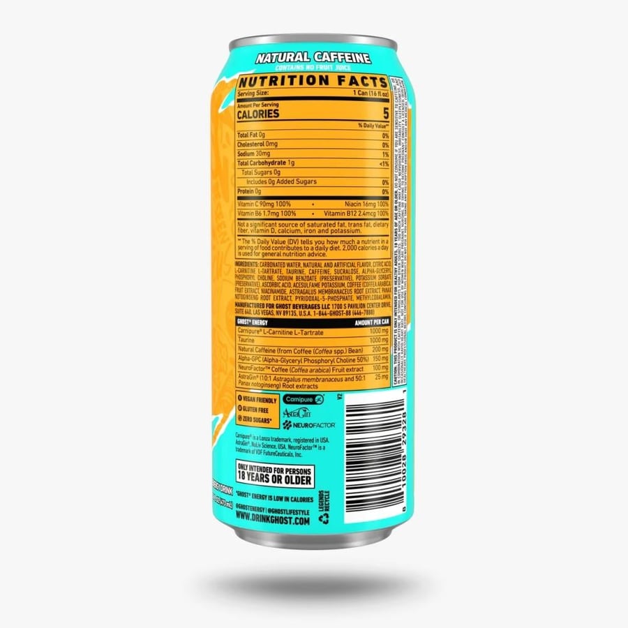 مشروب طاقة غوست بدون سكر – نكهة المانجو الاستوائي 473 مل Ghost Energy Tropical Mango Zero Sugar