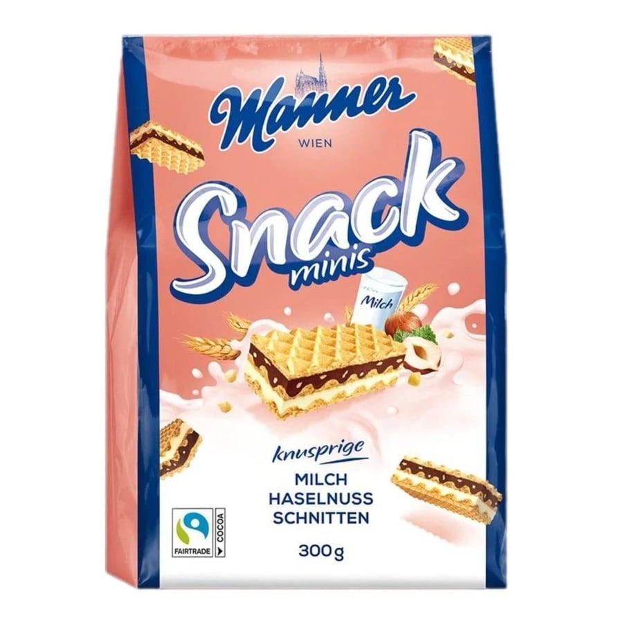 Manner Snack Minis 300g ويفر بالحليب والبندق من مانر النمساوية