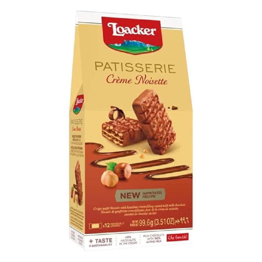 لواكر باتيسيري ويفر بالبندق مغطى بالشوكولاتة 99.6 جم – 12 قطعة | Loacker Patisserie Crème Noisette