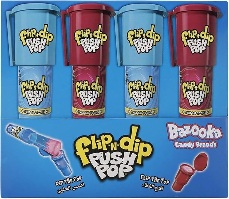 حلوى بوش بوب فليب اند ديب مع مسحوق تغميس – نكهات التوت والكولا | Push Pop Clip’n Dip