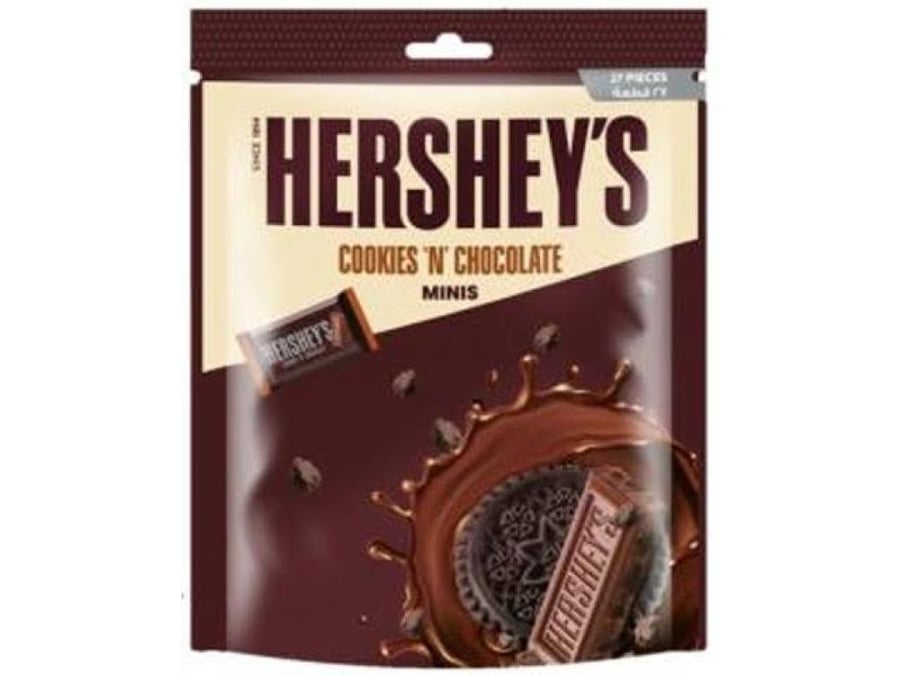 هيرشيز ميني كوكيز اند شوكولاتة 150 جم – قطع شوكولاتة بالحليب مع البسكويت | Hershey's Cookies 'N' Chocolate Minis