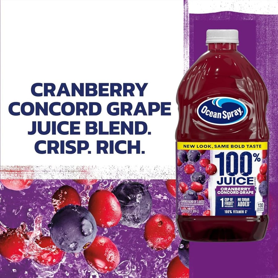 عصير كرانبيري التوت البري مع العنب من اوشن سبراي 100٪ (Ocean Spray) 1.89 لتر