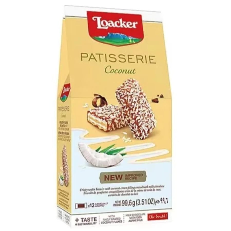 لواكر باتيسيري ويفر بجوز الهند مغطى بالشوكولاتة 99.6 جم – 12 قطعة | Loacker Patisserie Coconut