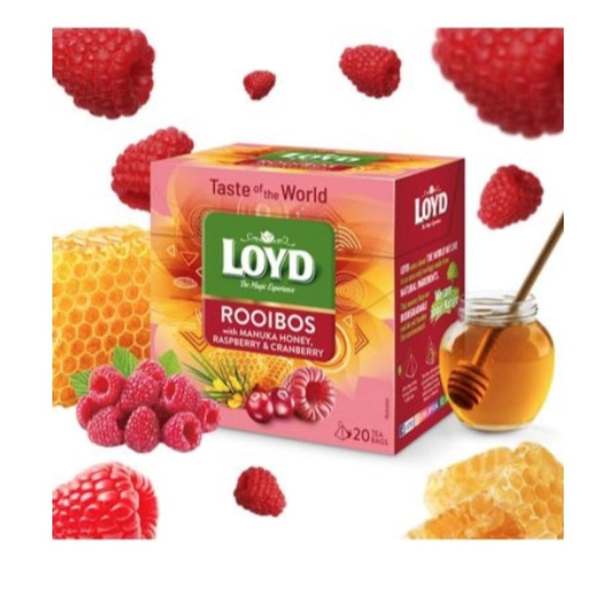 شاي لويد رويبوس بعسل المانوكا والتوت الأحمر والتوت البري – LOYD Rooibos with Manuka Honey, Raspberry & Cranberry 20 Tea Bags