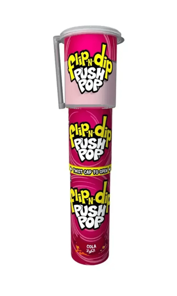 حلوى بوش بوب فليب اند ديب مع مسحوق تغميس – نكهات التوت والكولا | Push Pop Clip’n Dip