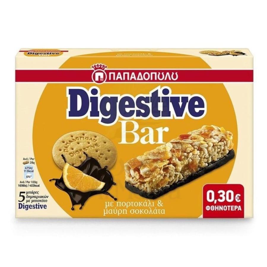 بسكويت دايجستف بار بالبرتقال والشوكولاتة الداكنة – Papadopoulos Digestive